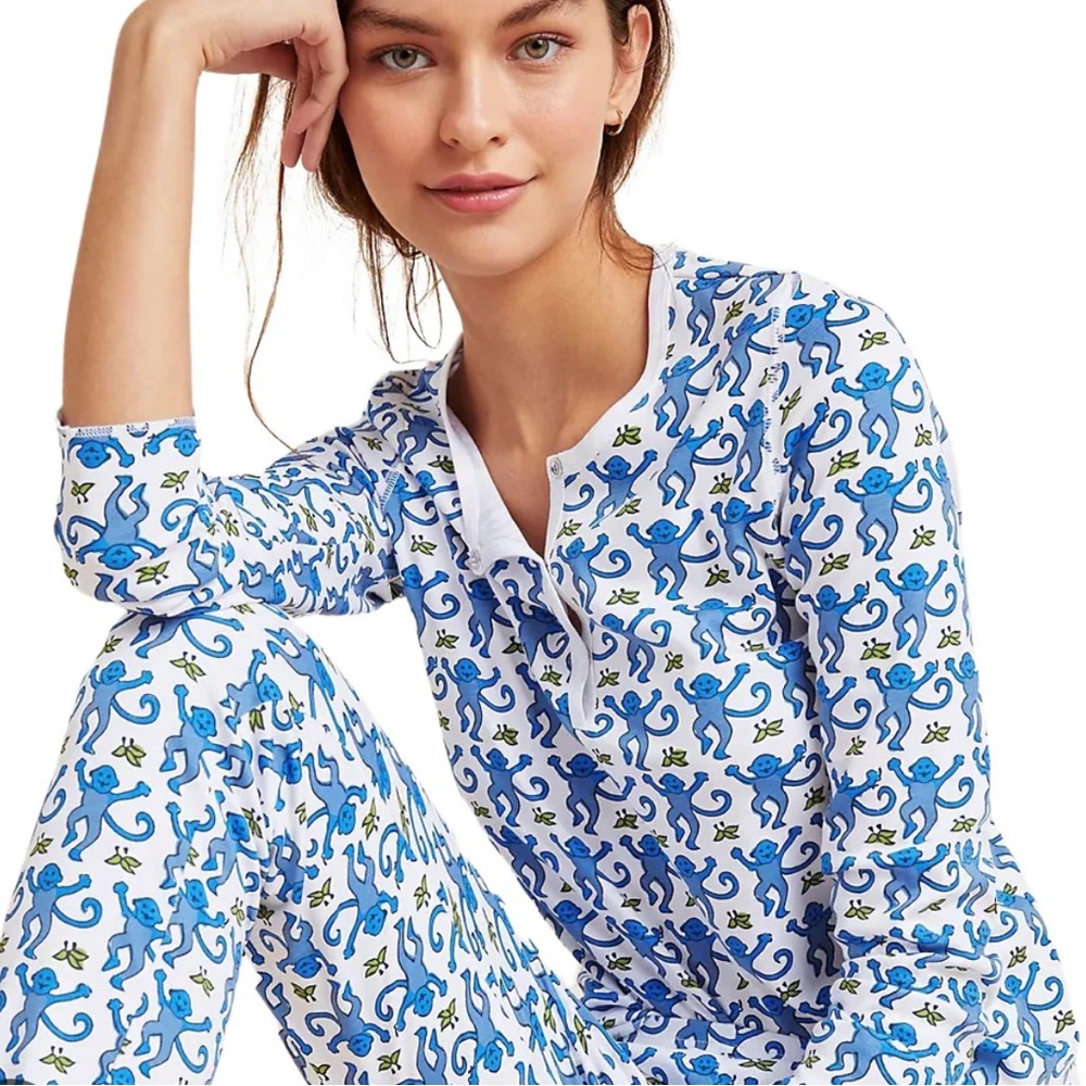 Roller Rabbit Blue Monkey Print Pajama Set